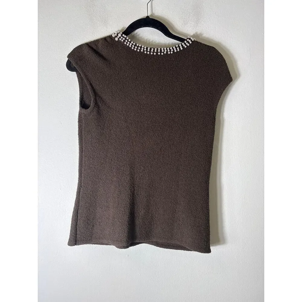Worth Brown Boule With Pearl Trimmed Top Sz M